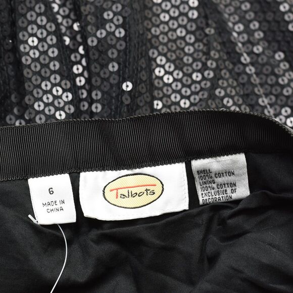 NEW Talbots Women A Line Skirt Sequin Zip Cotton Black Size 6 - Picture 8 of 8